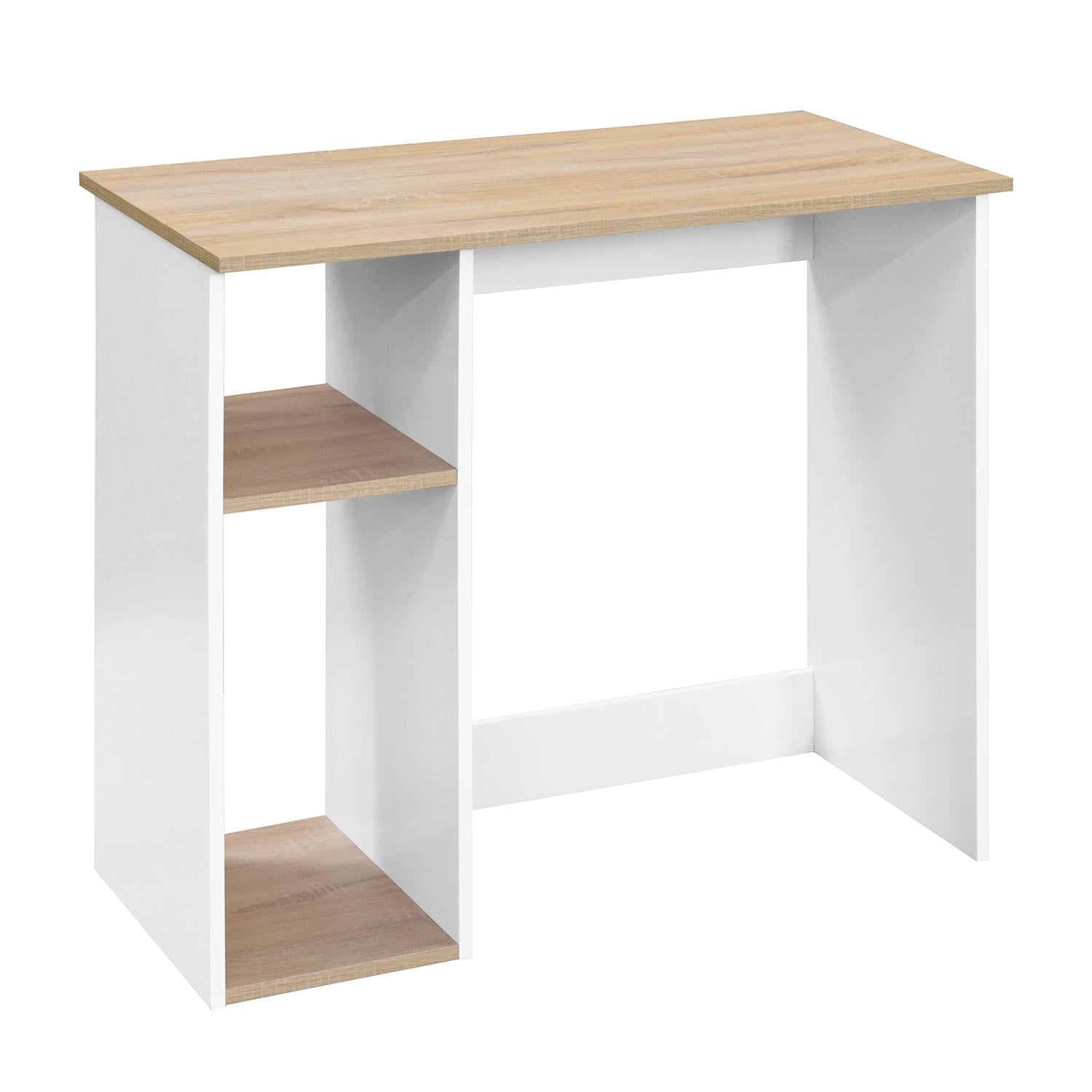 Modern Geo Oak and White Computer Table With Storage Shelves