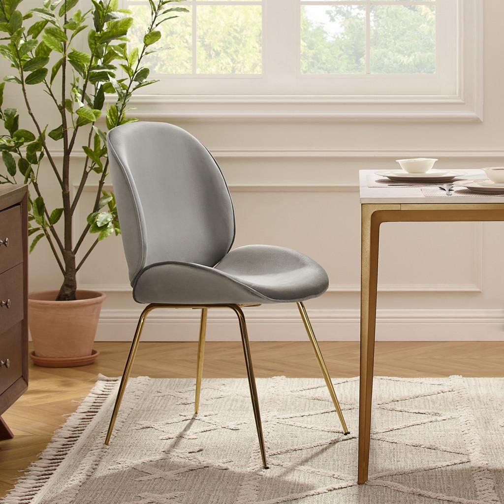 Gold and Gray Velvet Shell Shape Dining or Side Chair