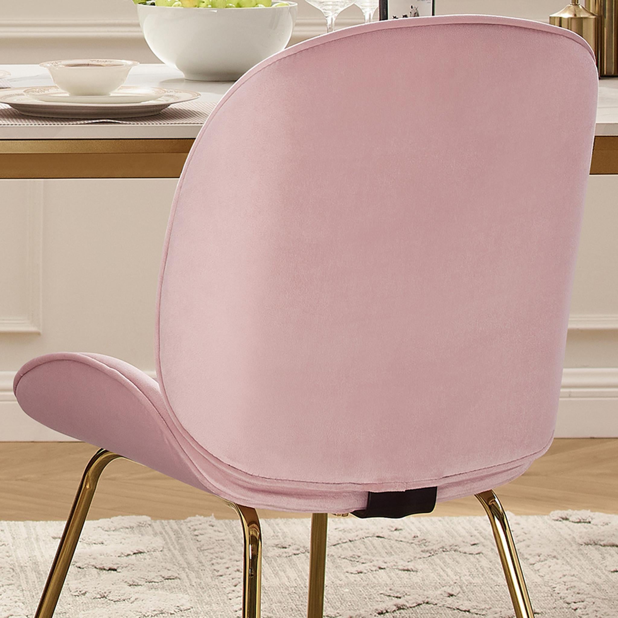 Set of Two Gold and Pink Velvet Shell Shape Dining Chairs