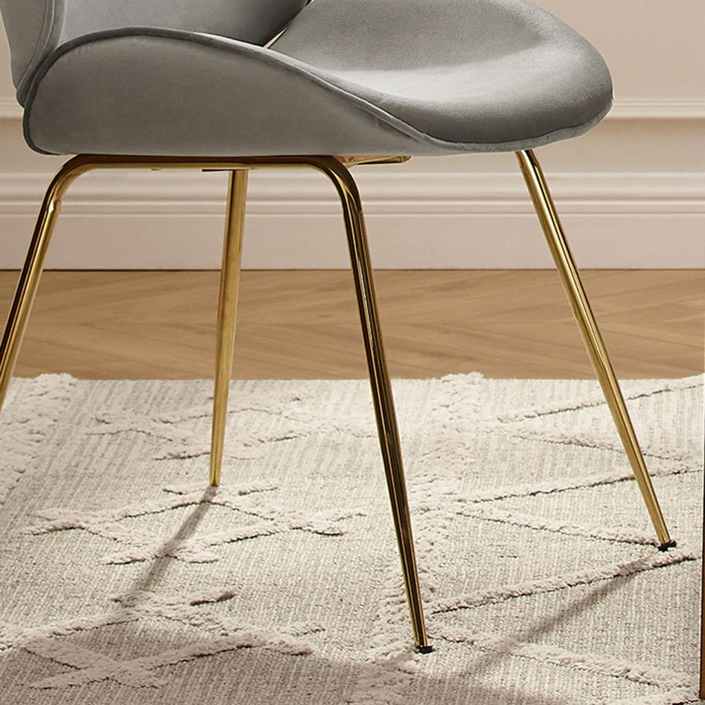 Set of Two Gold and Gray Velvet Shell Shape Dining Chairs