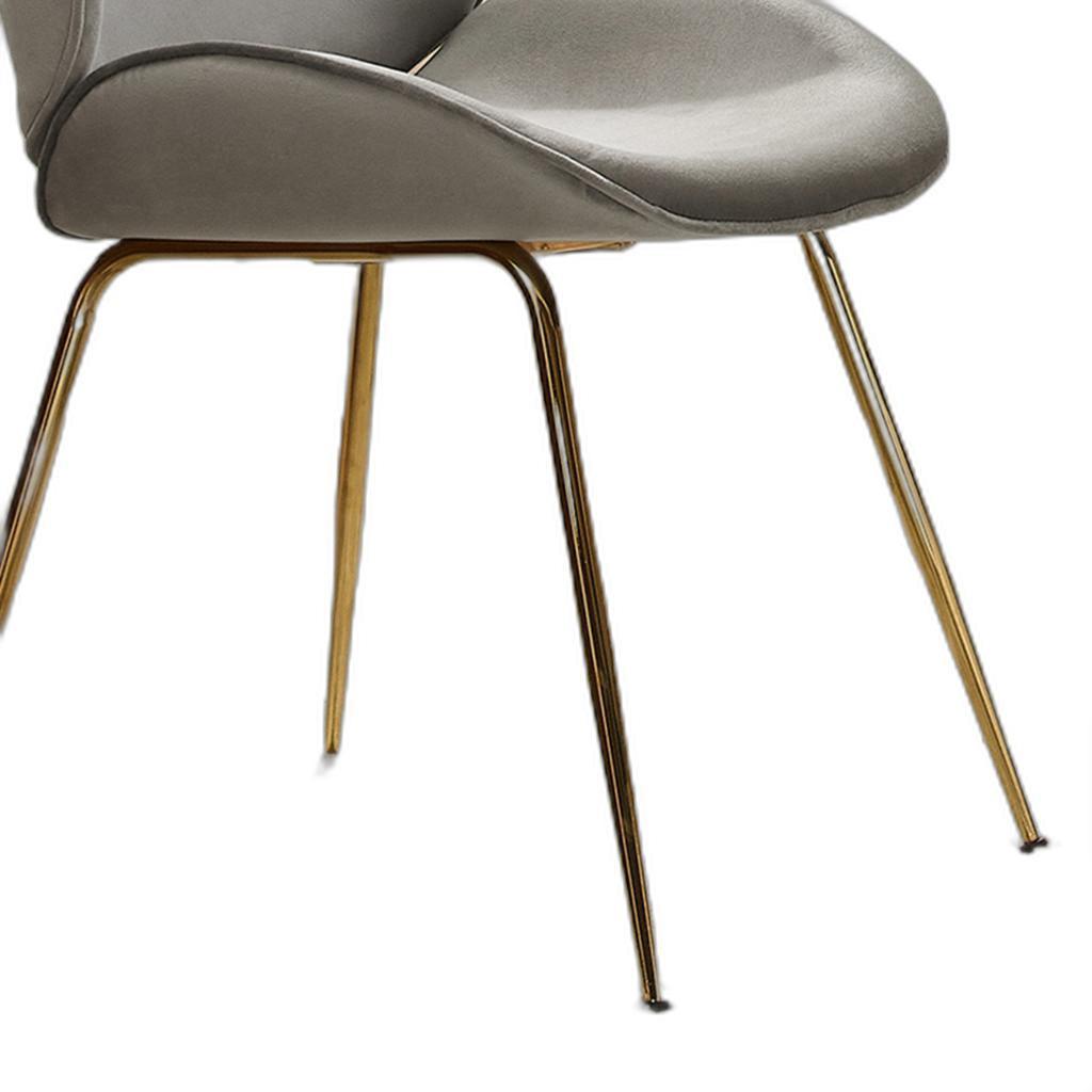 Set of Two Gold and Gray Velvet Shell Shape Dining Chairs