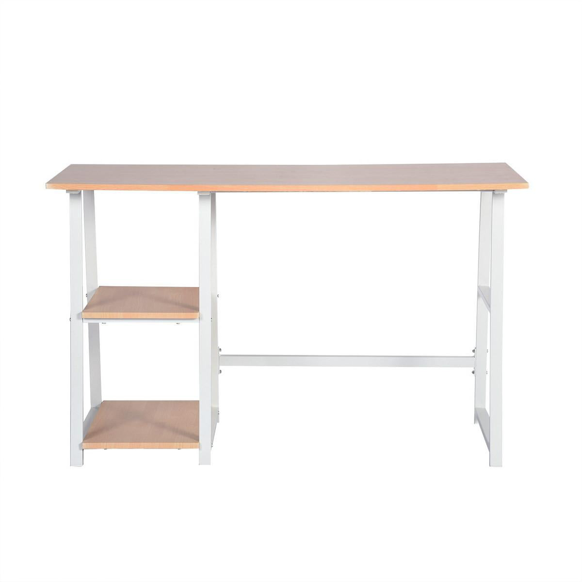 Modern Geo Beech Home Office Table With Storage Shelves