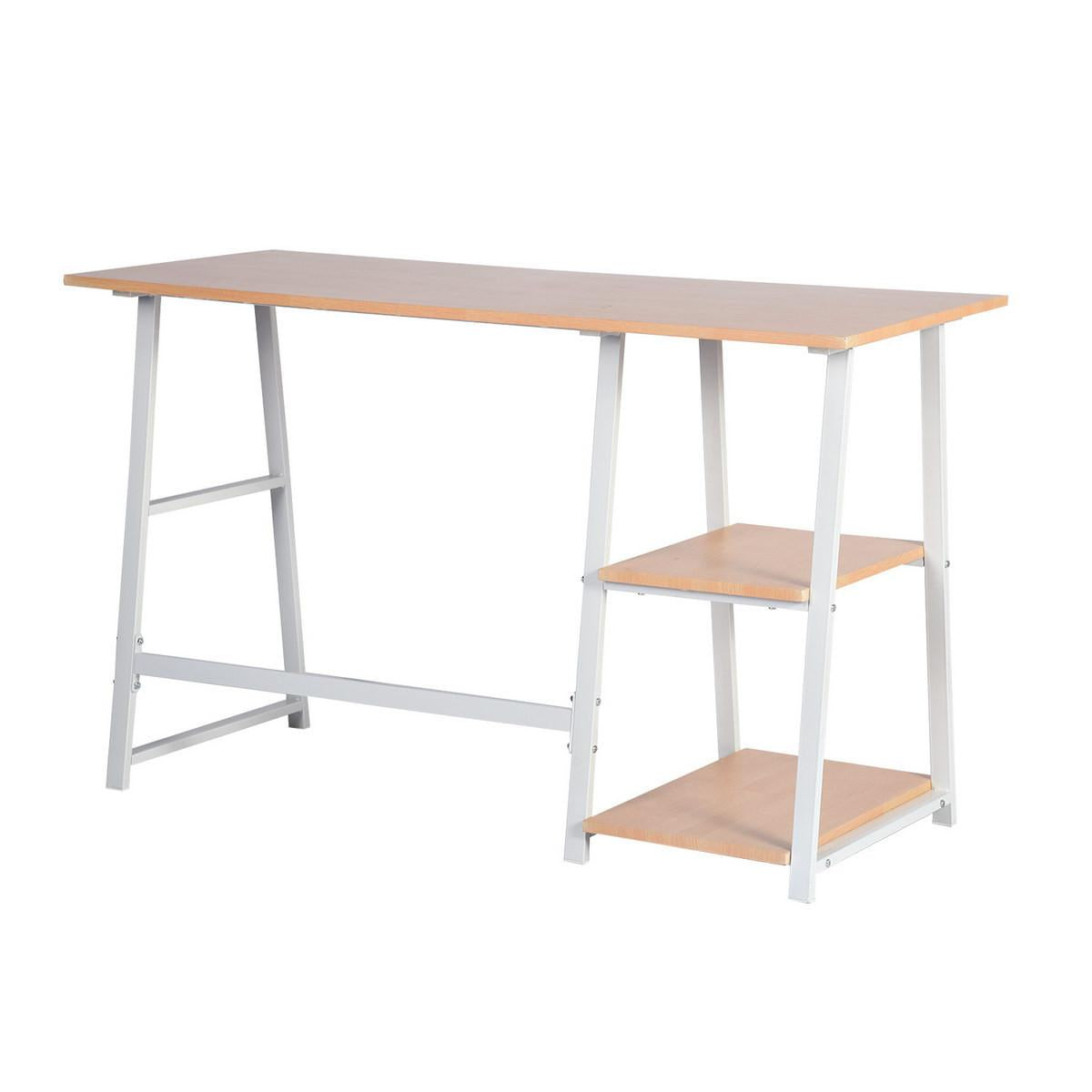 Modern Geo Beech Home Office Table With Storage Shelves