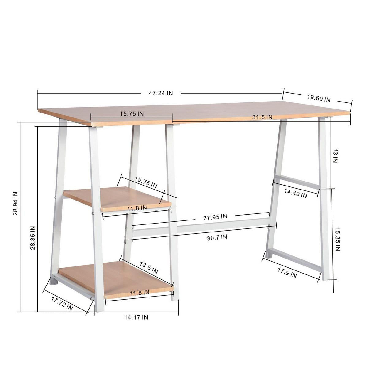 Modern Geo Beech Home Office Table With Storage Shelves