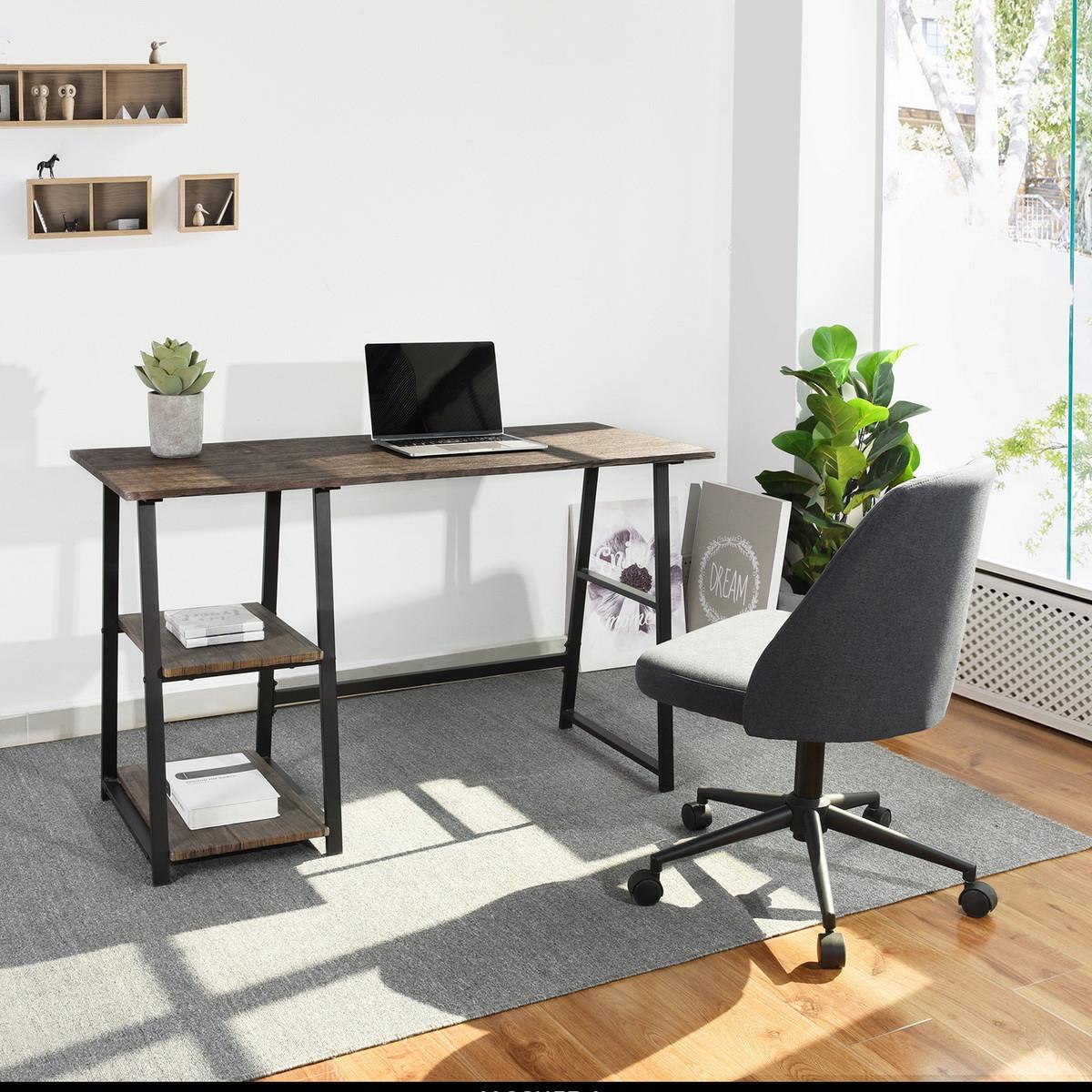 Modern Home Office Computer Table With Storage Shelves - Vintage Brown Default Title