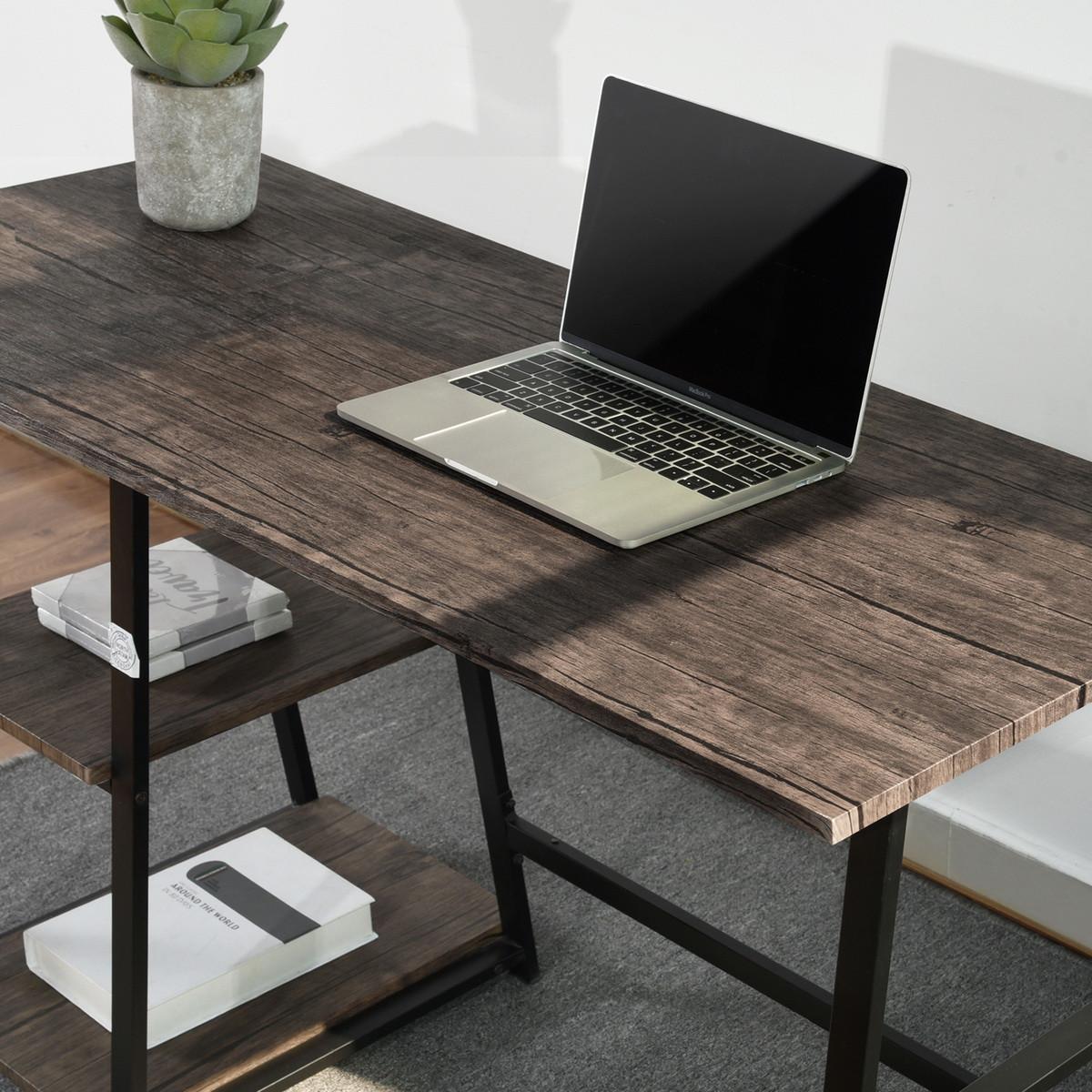 Modern Home Office Computer Table With Storage Shelves - Vintage Brown Default Title
