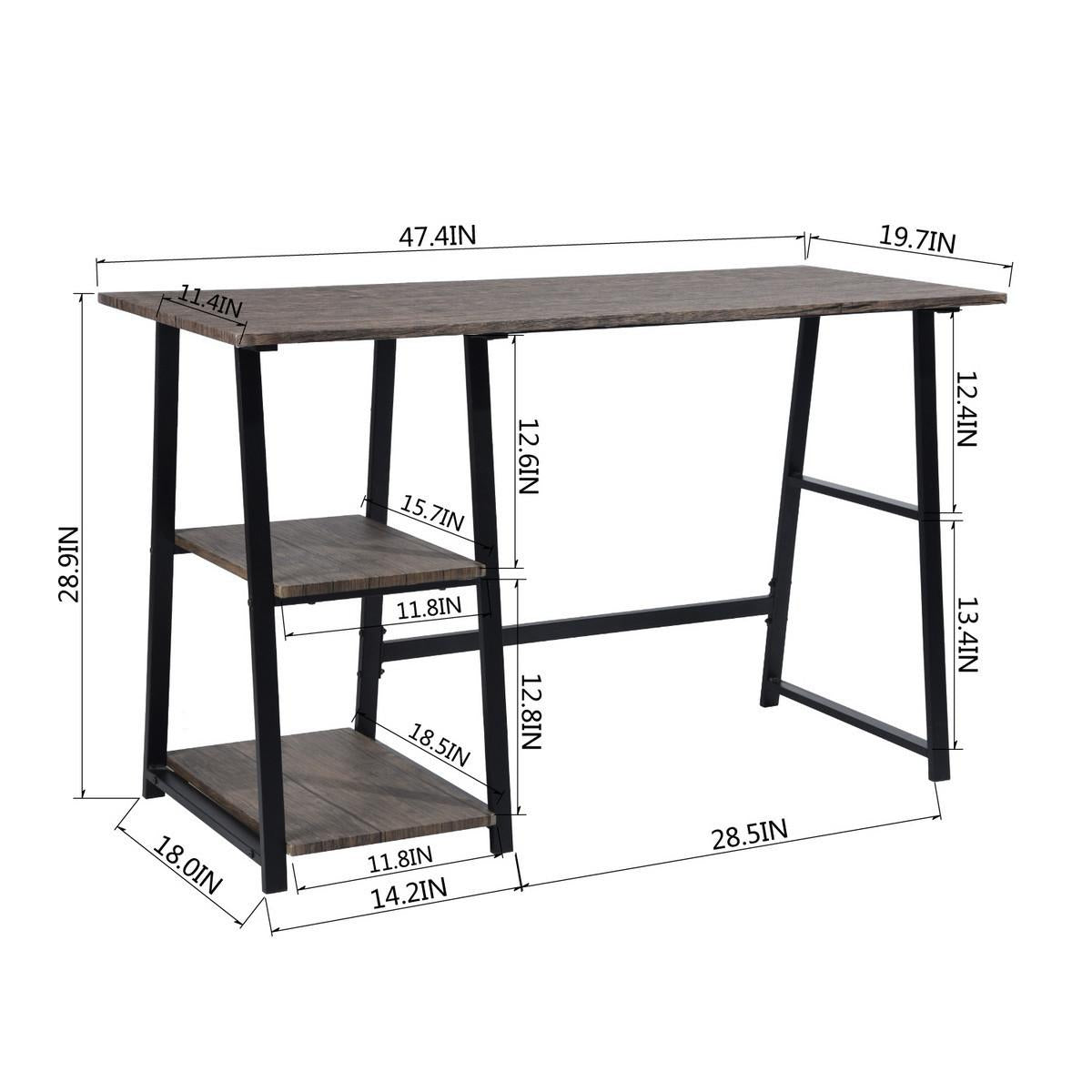 Modern Home Office Computer Table With Storage Shelves - Vintage Brown Default Title