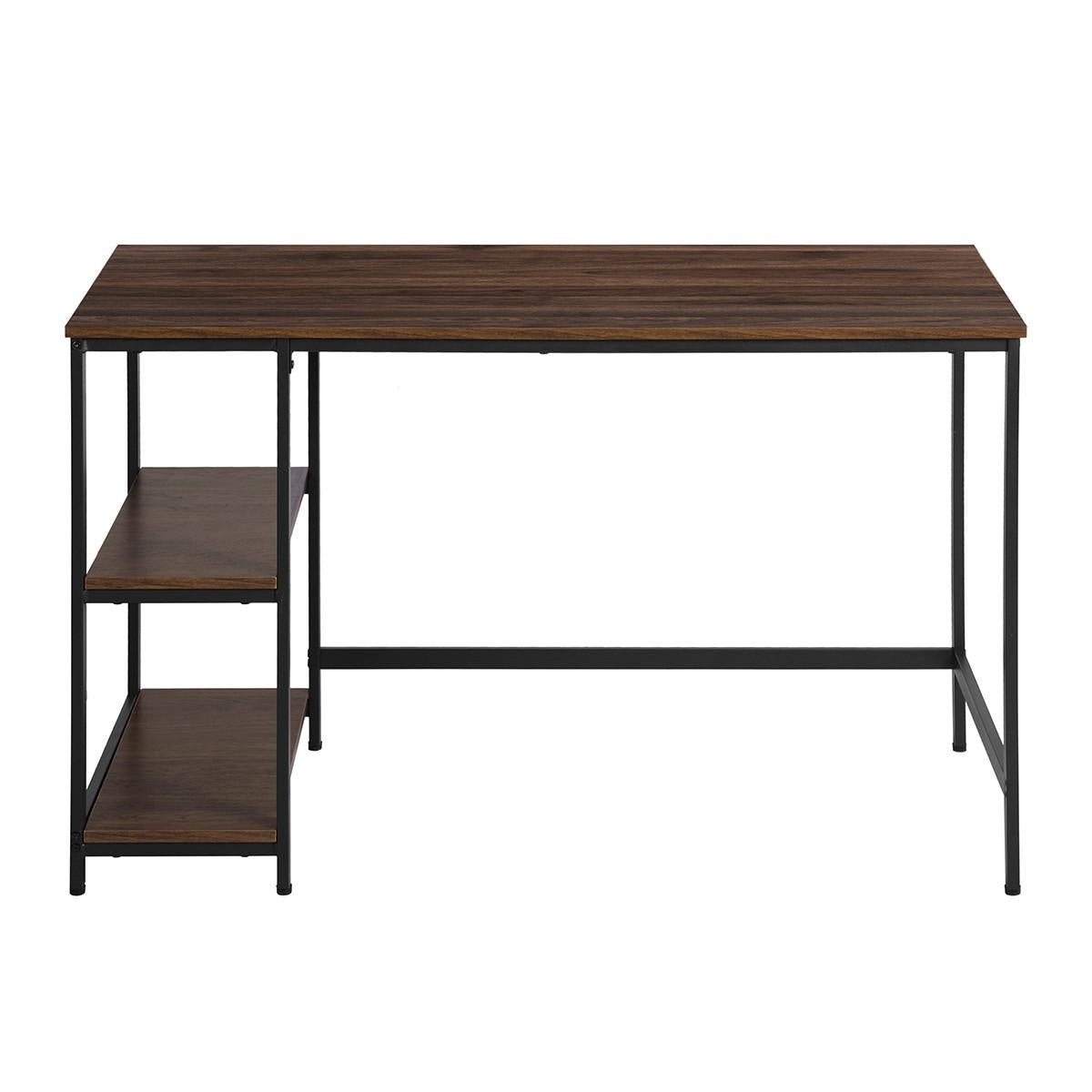 Modern Geo Black and Walnut Computer Table With Storage Shelves