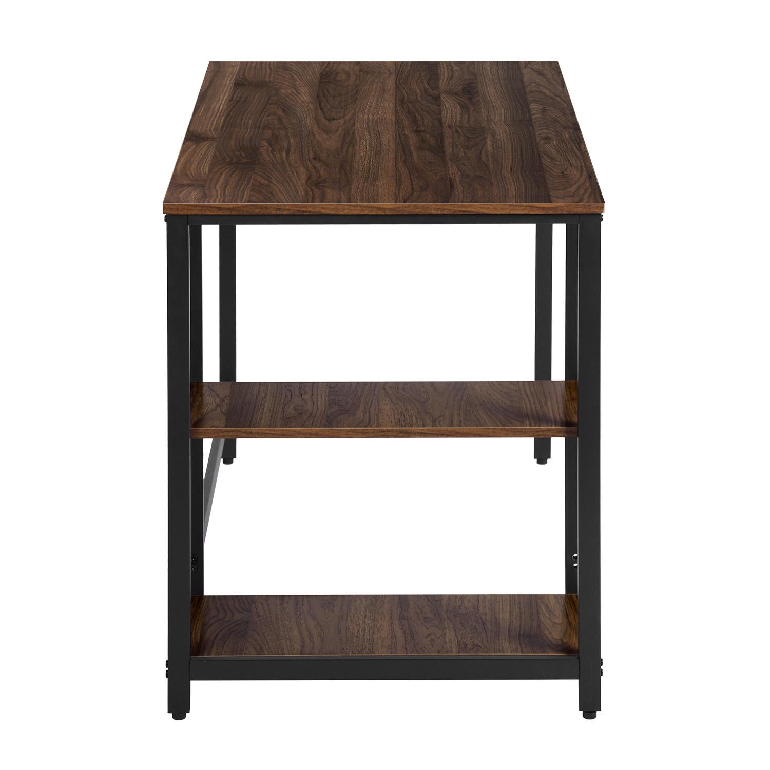 Modern Geo Black and Walnut Computer Table With Storage Shelves