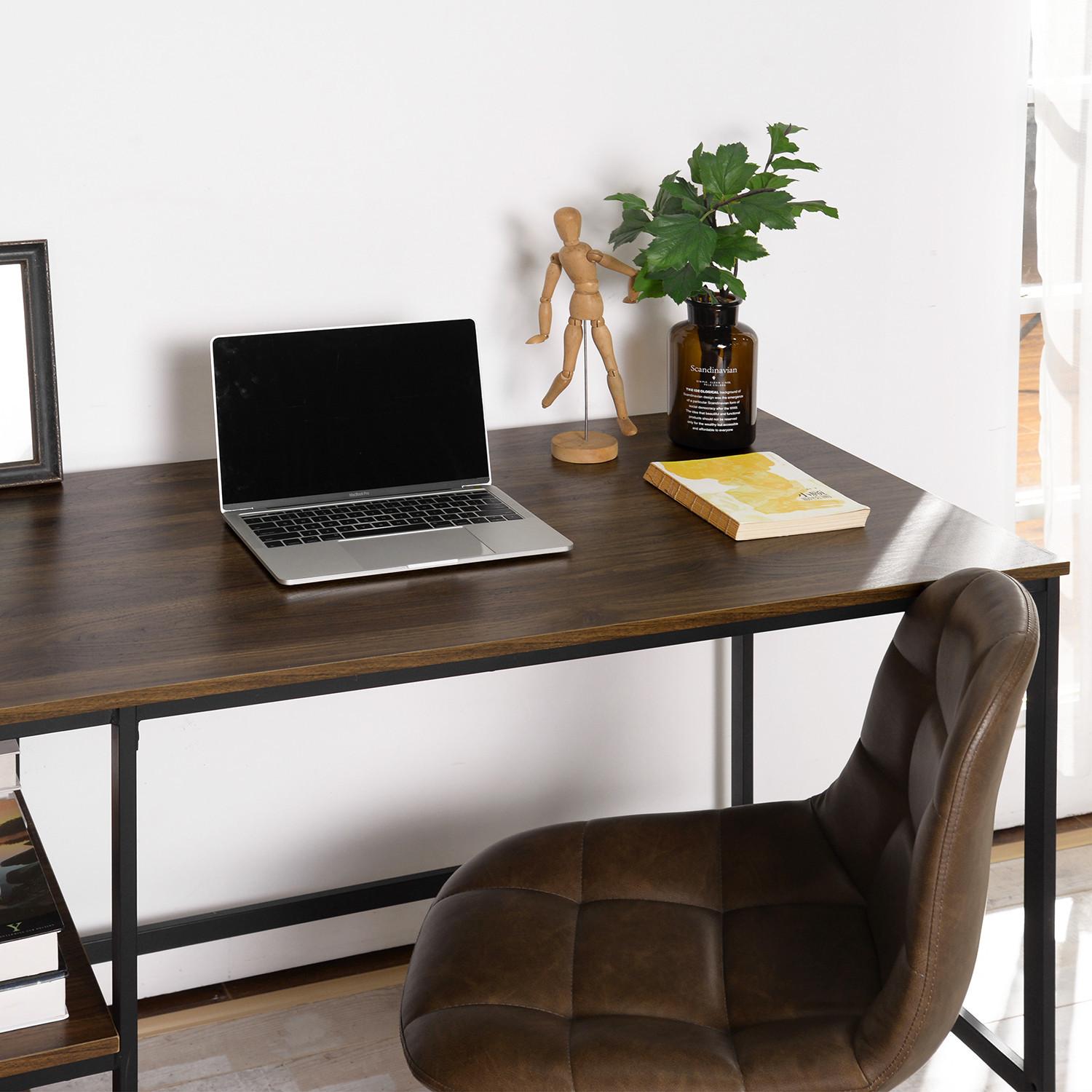 Modern Geo Black and Walnut Computer Table With Storage Shelves