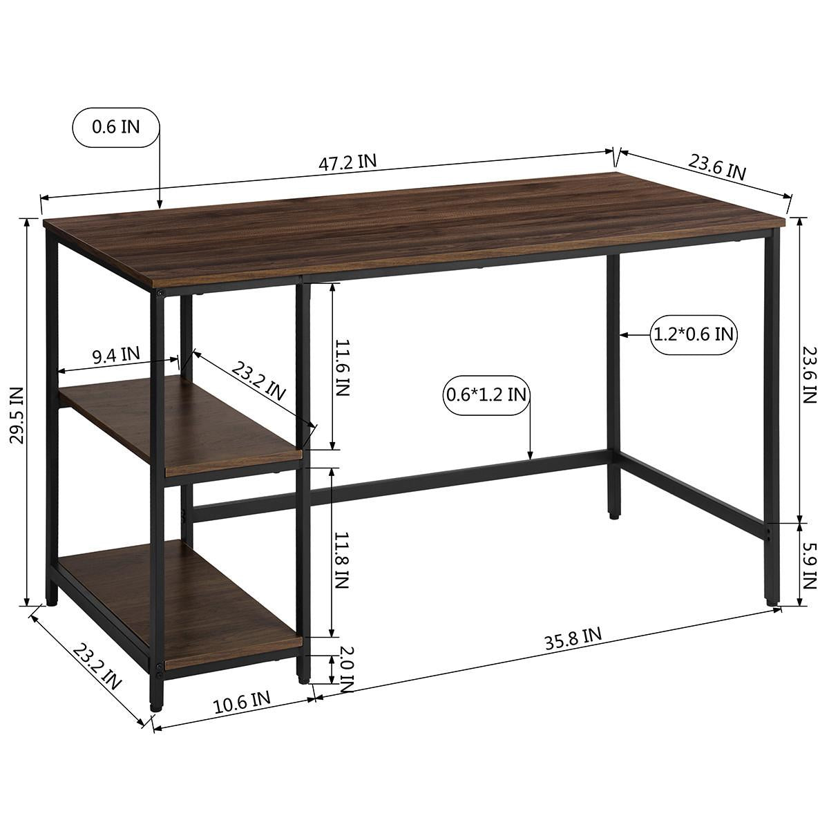 Modern Geo Black and Walnut Computer Table With Storage Shelves