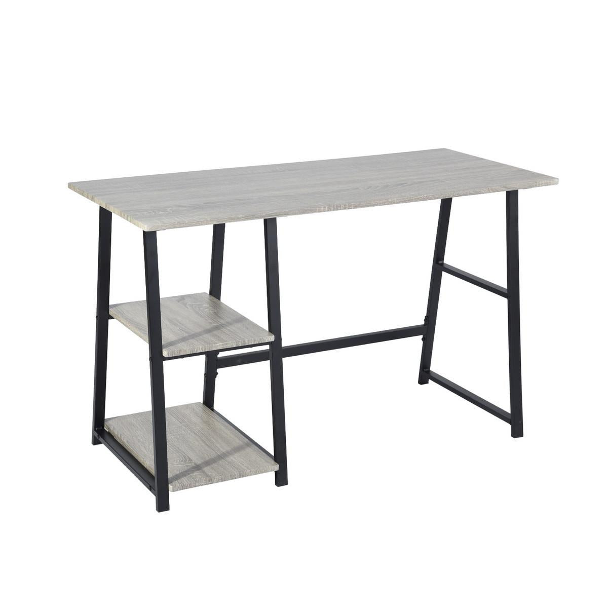 Modern Geo Dark Grey Home Office Table With Storage Shelves