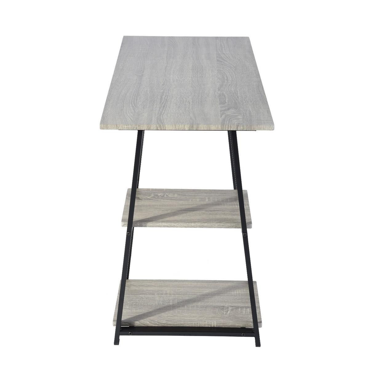 Modern Geo Dark Grey Home Office Table With Storage Shelves