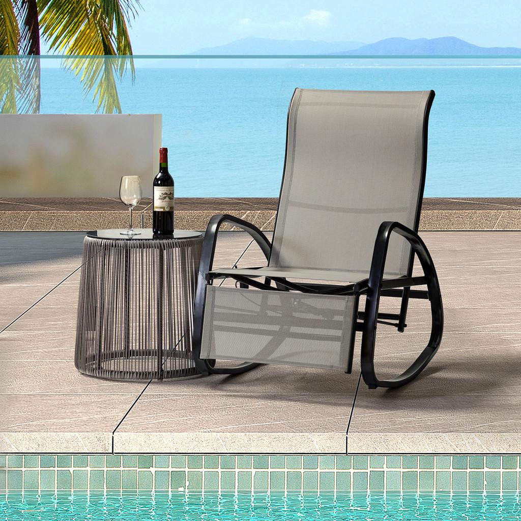 Gray Outdoor Adjustable Rocking Recliner Chair