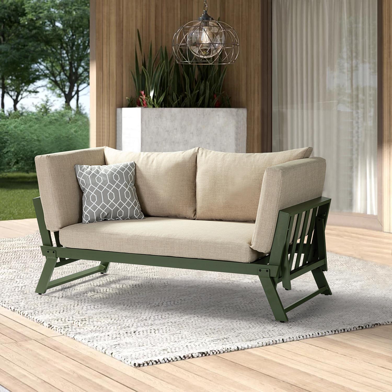 Beige Outdoor Patio Convertible Modern Daybed