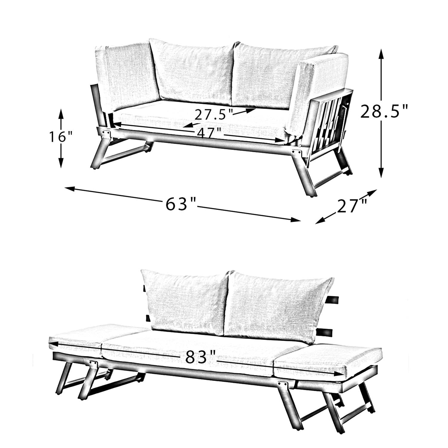 Beige Outdoor Patio Convertible Modern Daybed