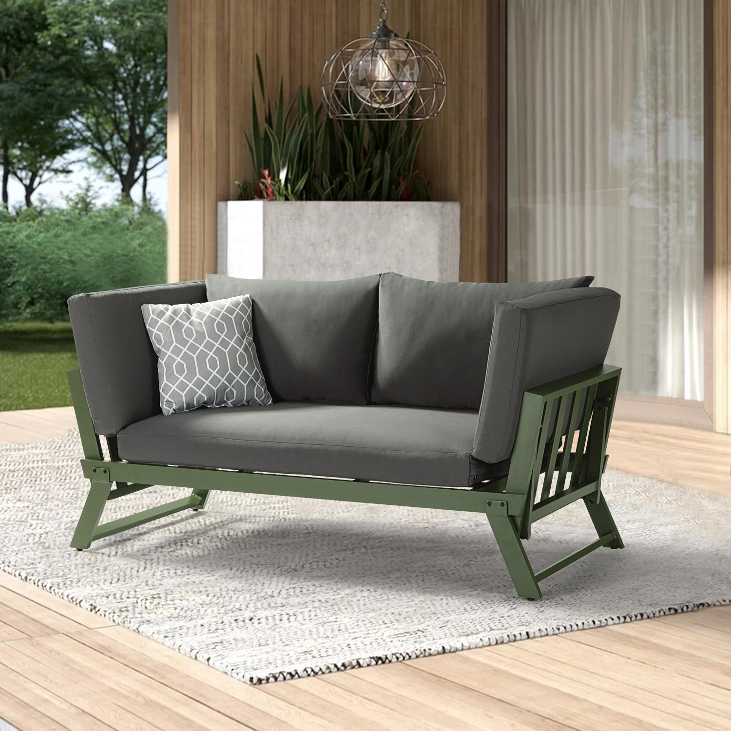 Gray Outdoor Patio Convertible Modern Daybed