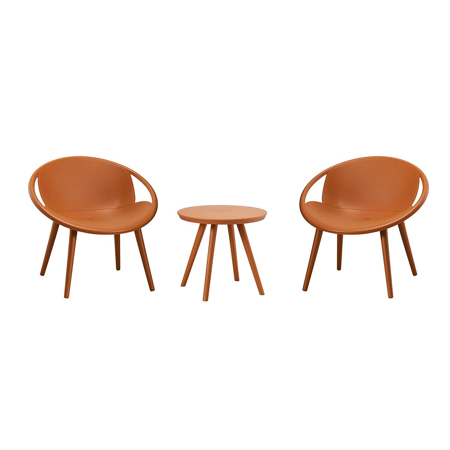 Solid Burnt Orange Saucer Outdoor Chairs and Table Set