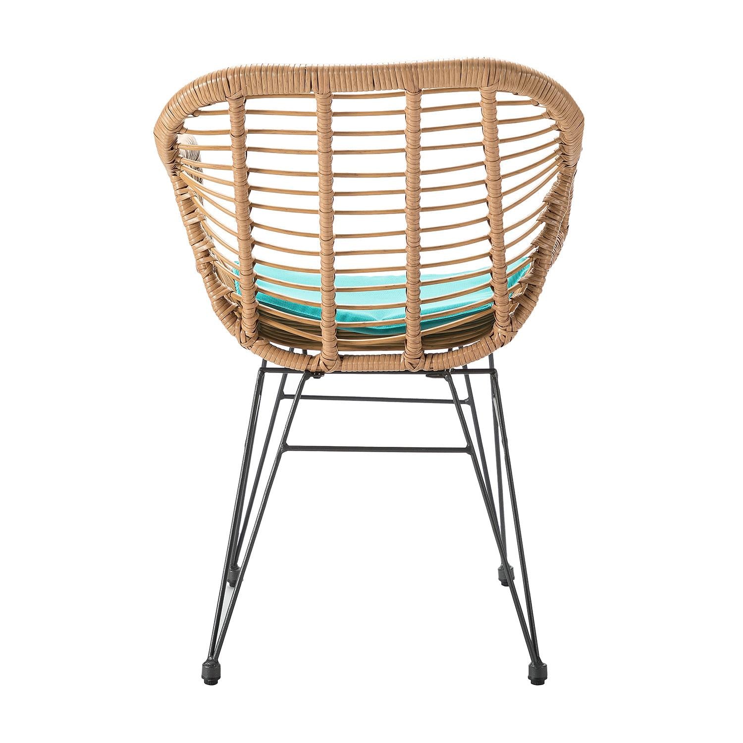 Natural Faux Rattan and Aqua Outdoor Chair and Table Set