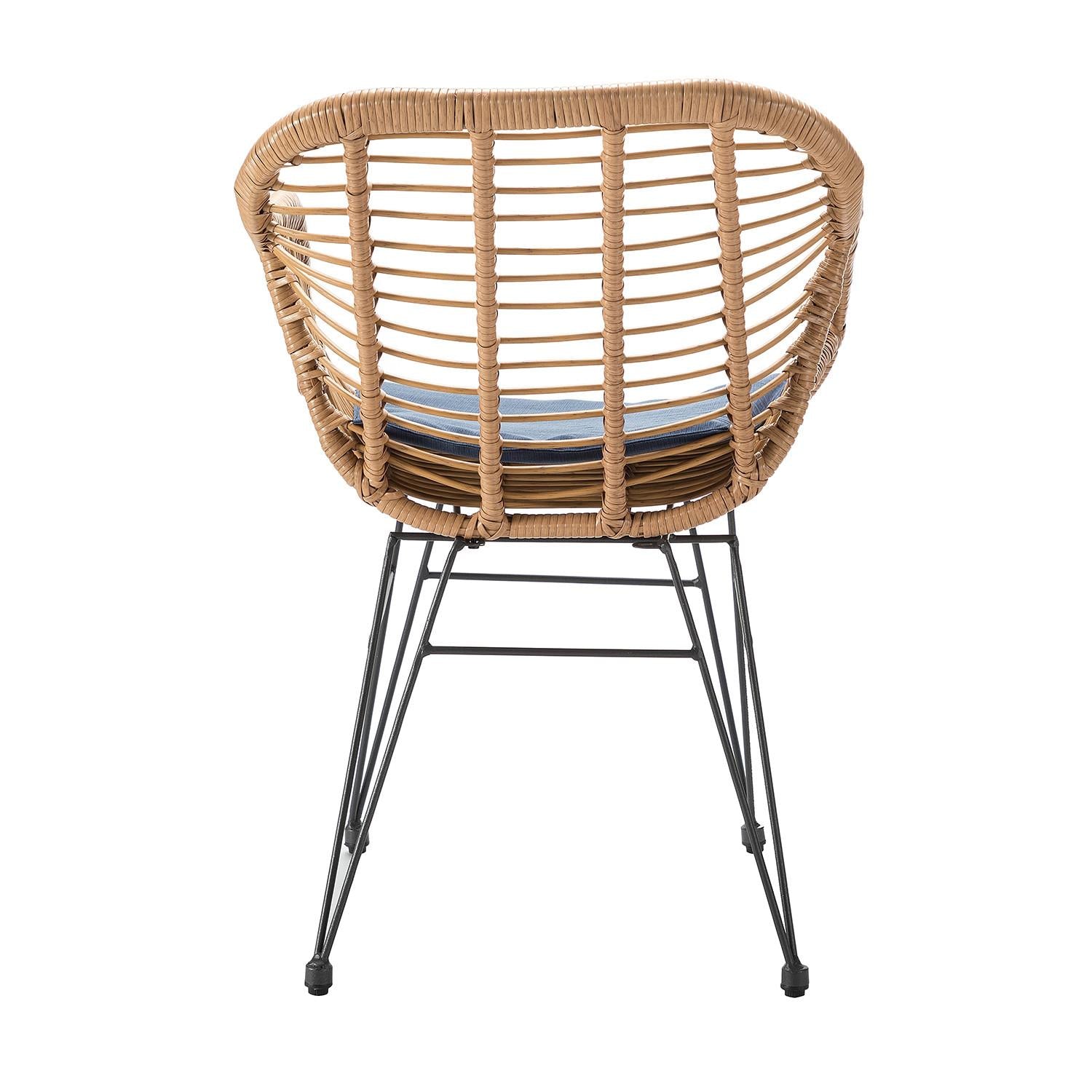 Natural Faux Rattan and Navy Outdoor Chair and Table Set
