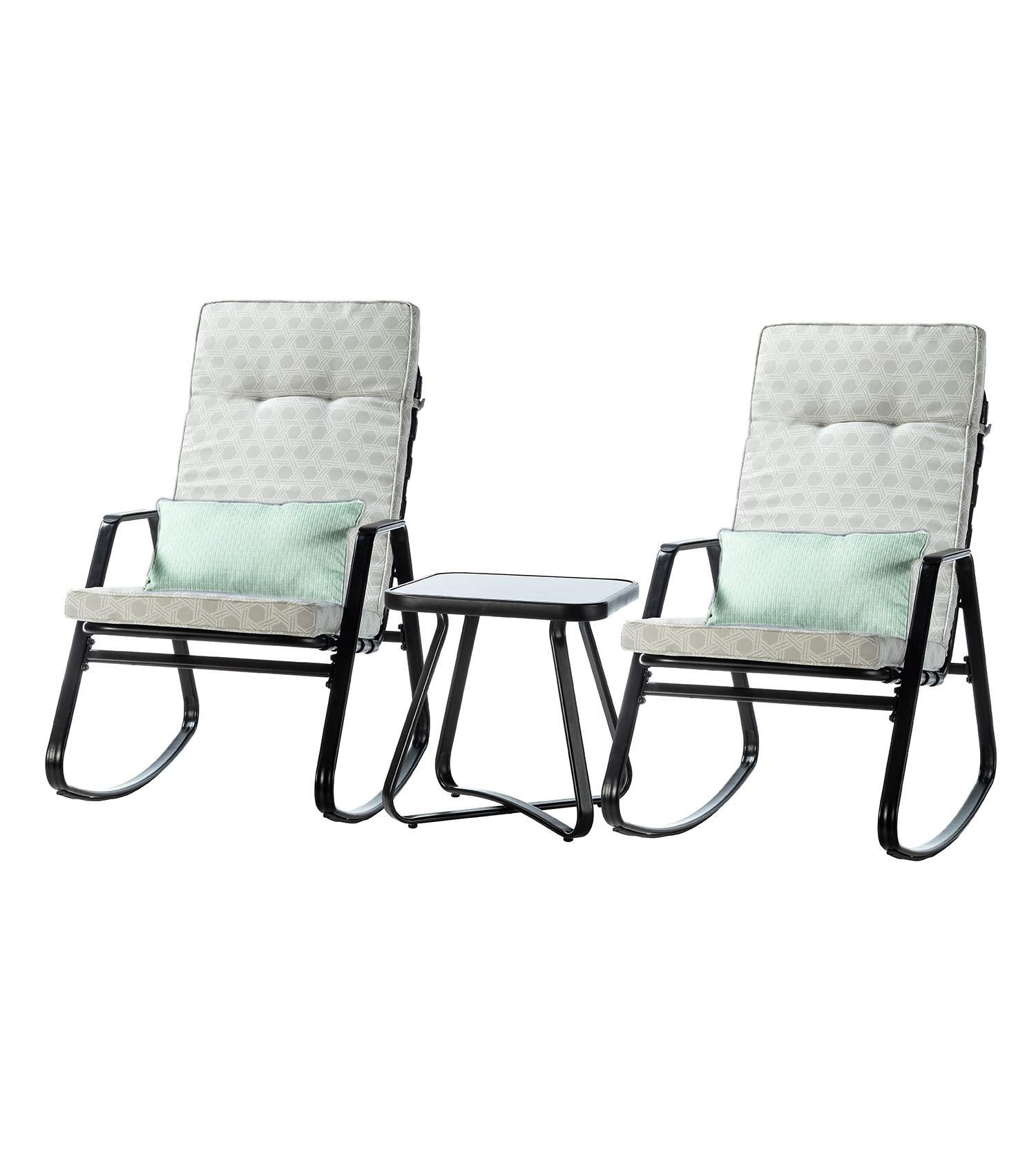 Black and Cream Outdoor Rocking Chair and Table Set