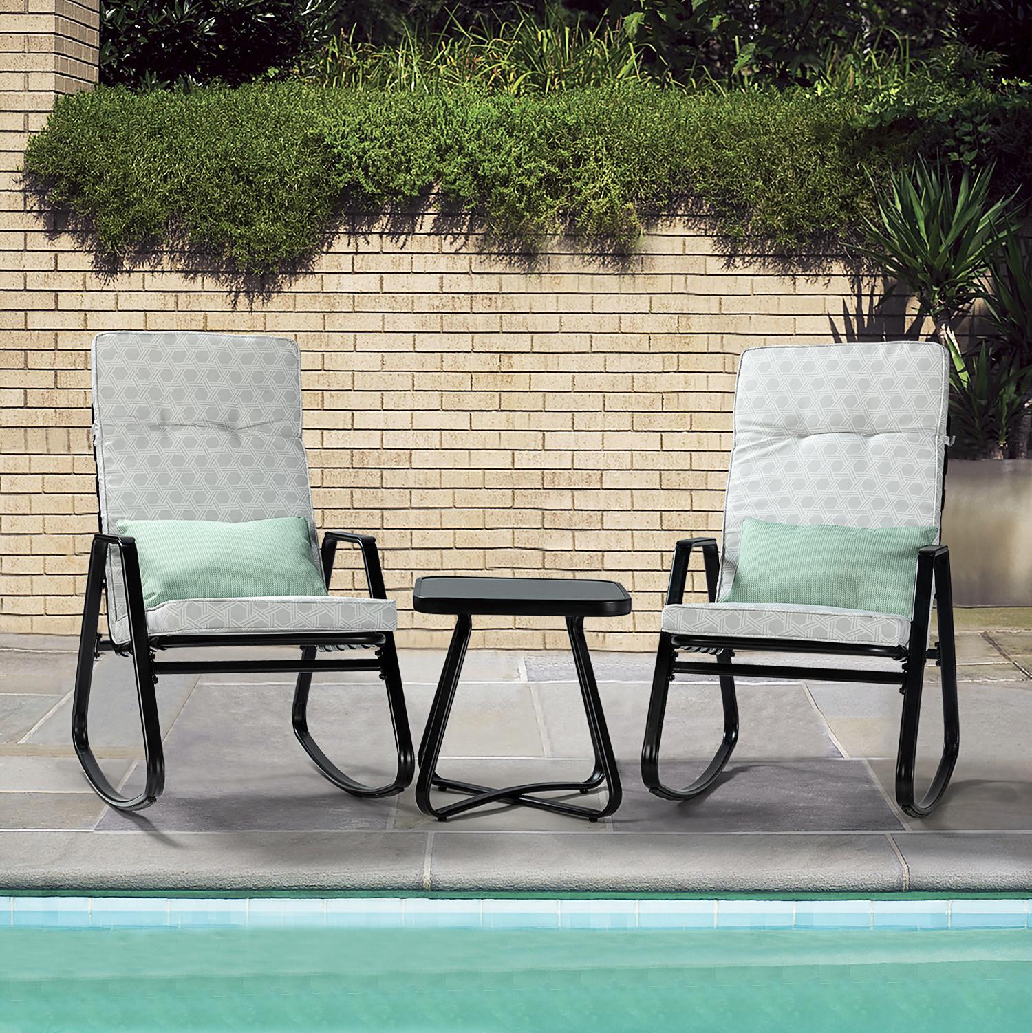 Black and Cream Outdoor Rocking Chair and Table Set