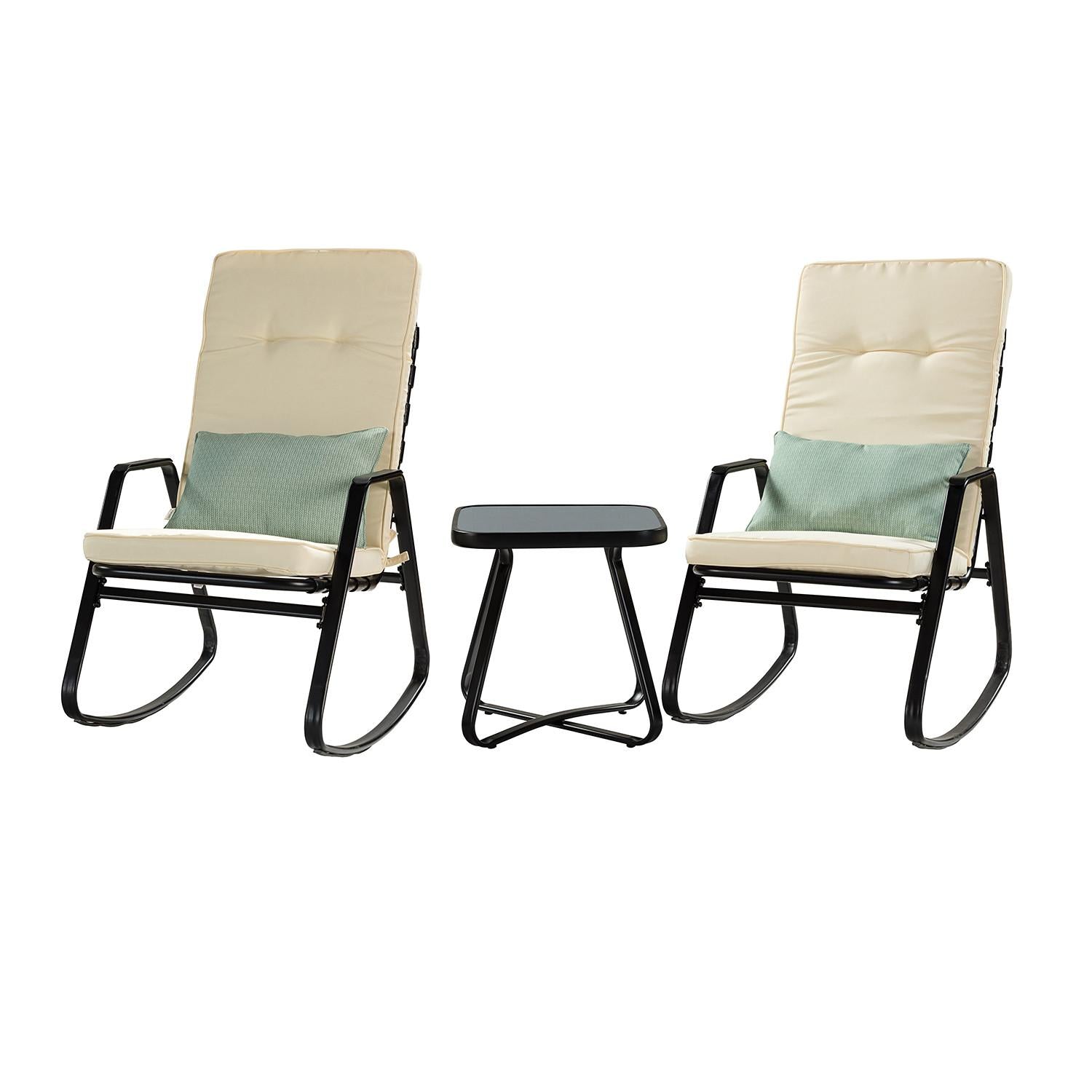 Cream Outdoor Rocking Chair and Table Set