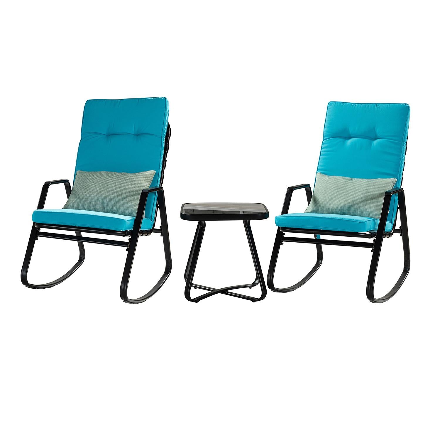 Light Blue Outdoor Rocking Chair and Table Set