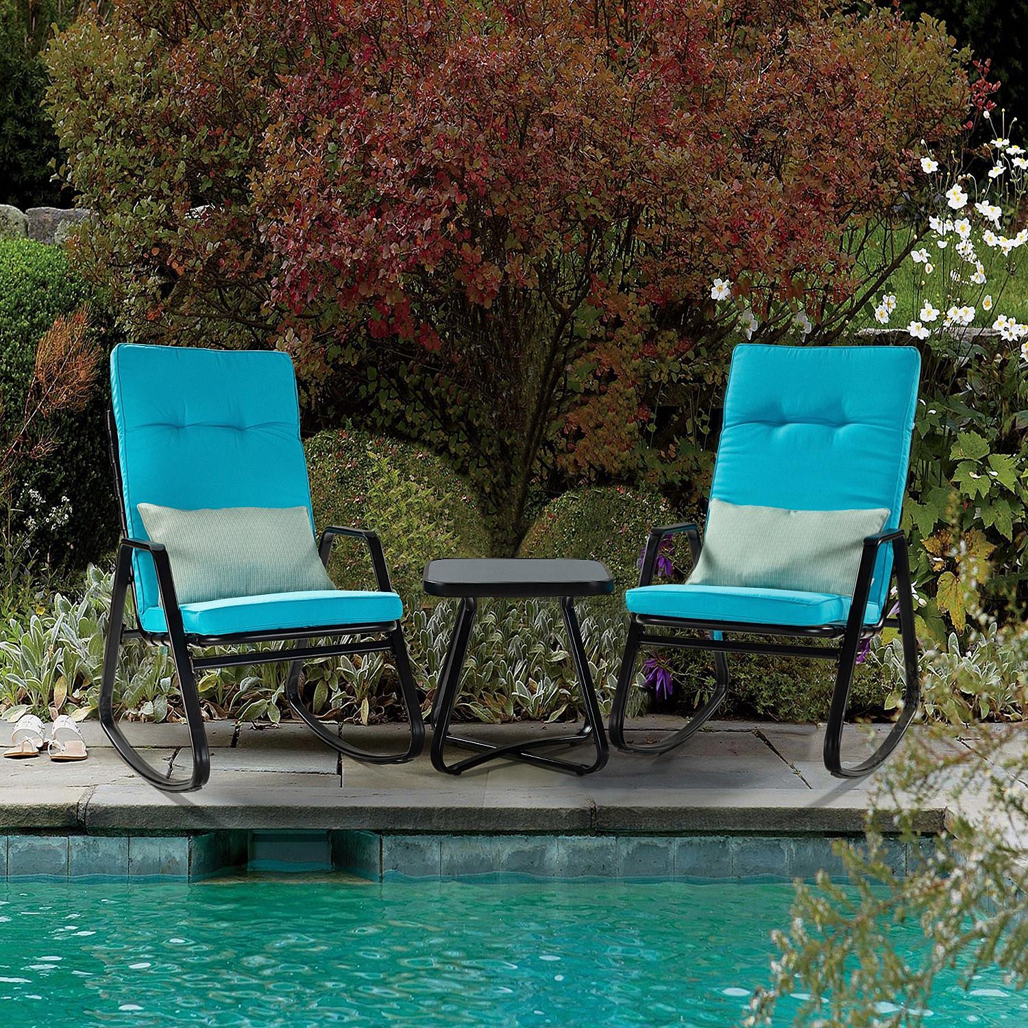 Light Blue Outdoor Rocking Chair and Table Set