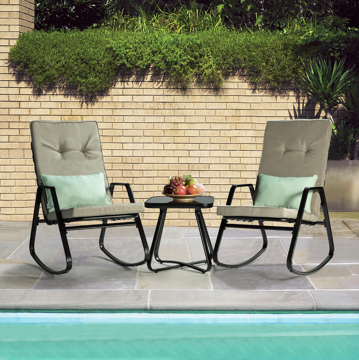 Dark Grey Outdoor Rocking Chair and Table Set