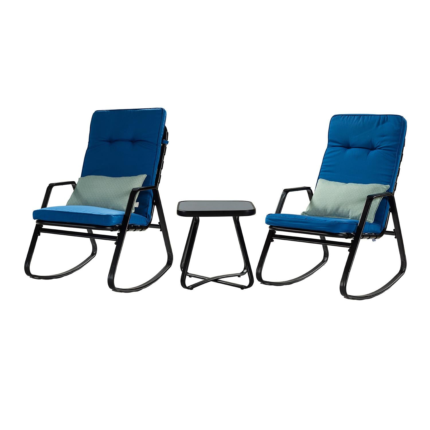 Navy Blue Outdoor Rocking Chair and Table Set