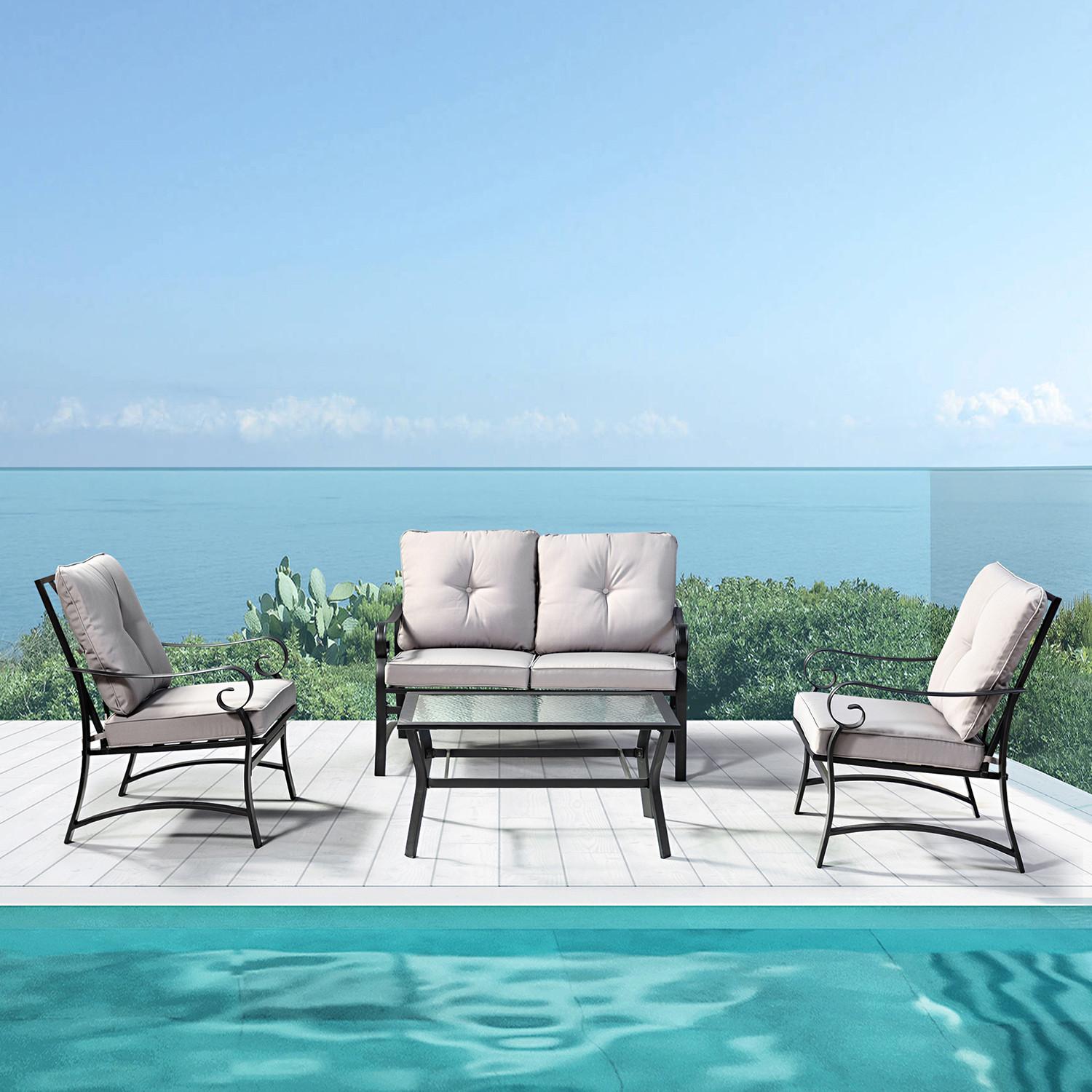 Iron Scroll Grey Outdoor Sofa Seating and Table Set
