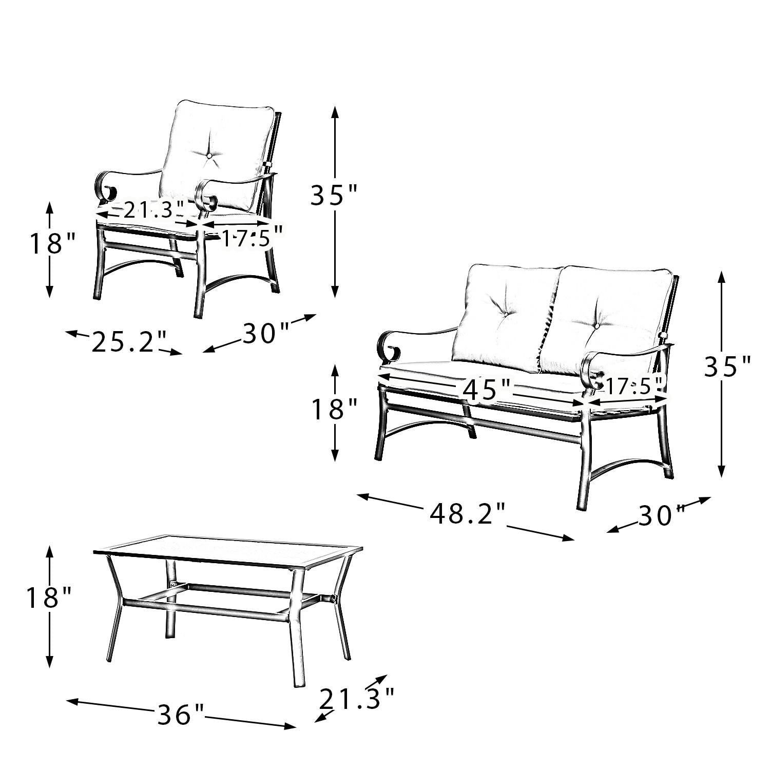 Iron Scroll Grey Outdoor Sofa Seating and Table Set