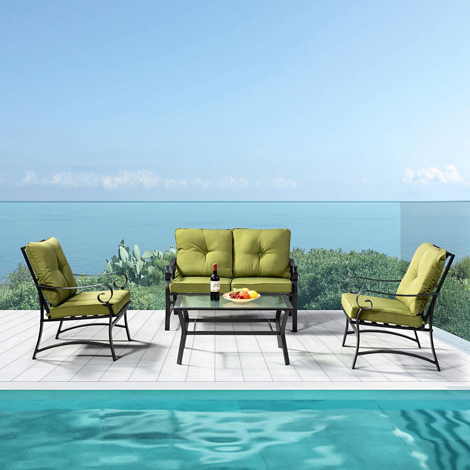 Iron Scroll Lemongrass Outdoor Sofa Seating and Table Set