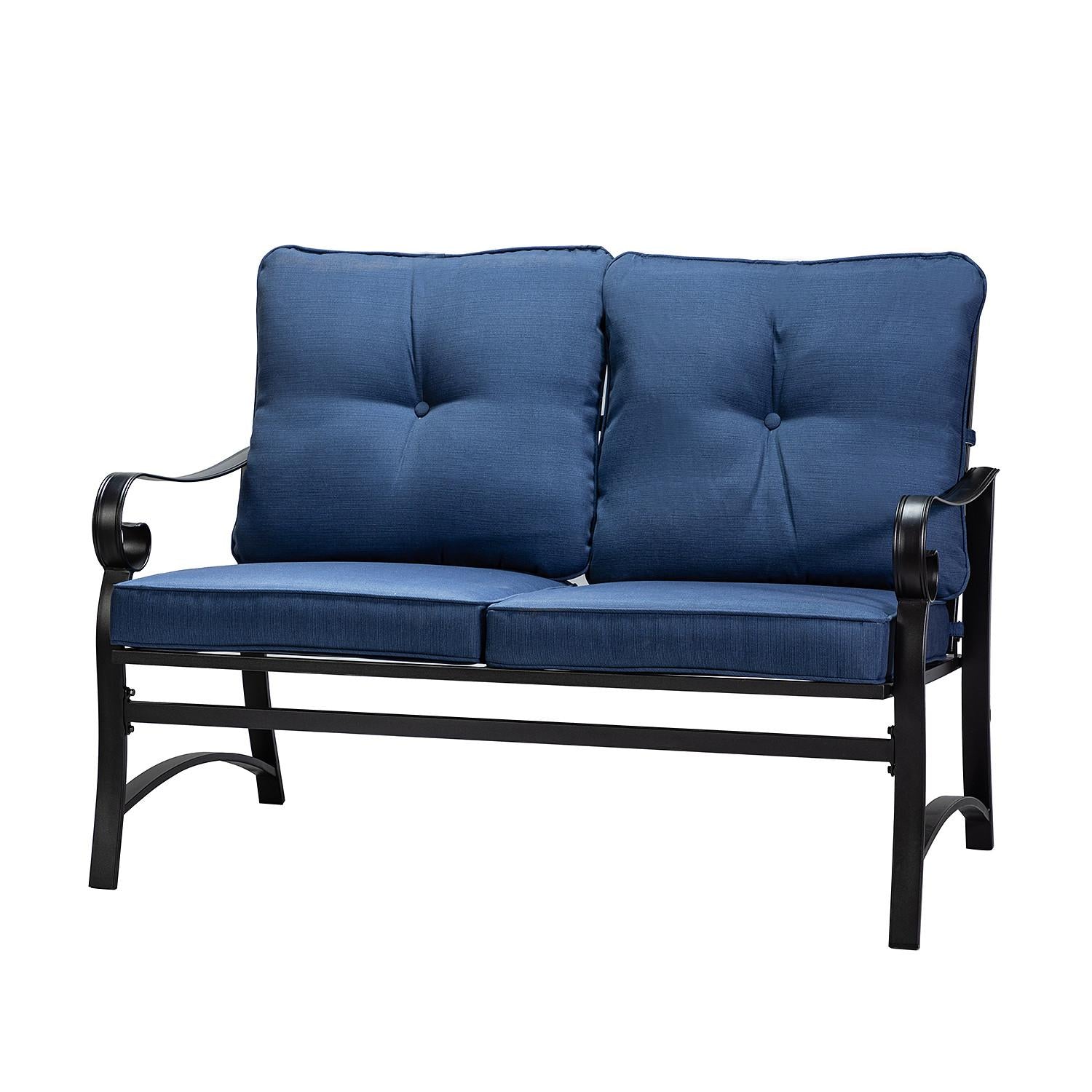 Iron Scroll Slate Blue Outdoor Sofa Seating and Table Set