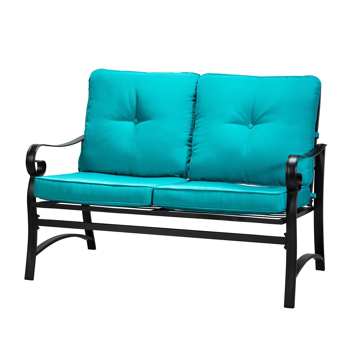 Iron Scroll Aqua Blue Outdoor Sofa Seating and Table Set