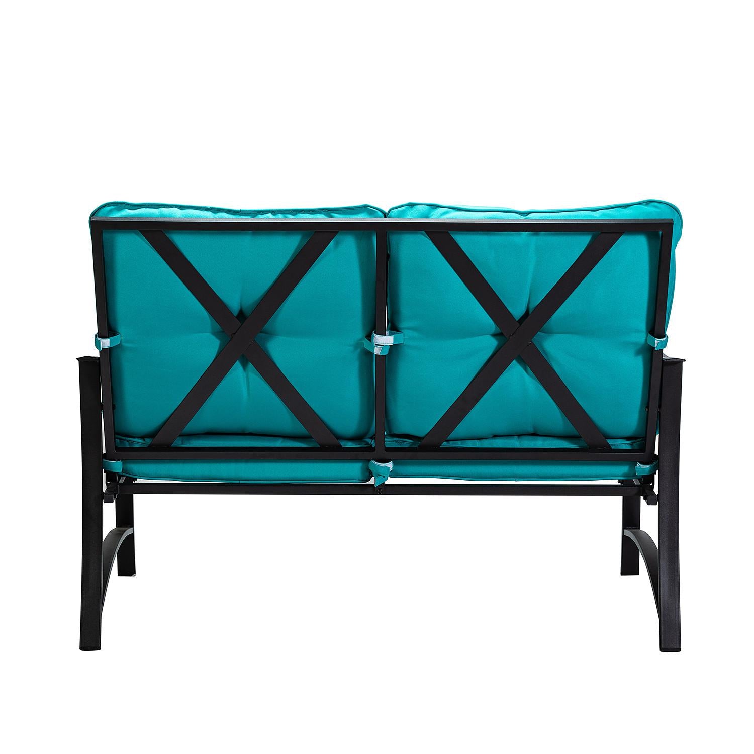 Iron Scroll Aqua Blue Outdoor Sofa Seating and Table Set