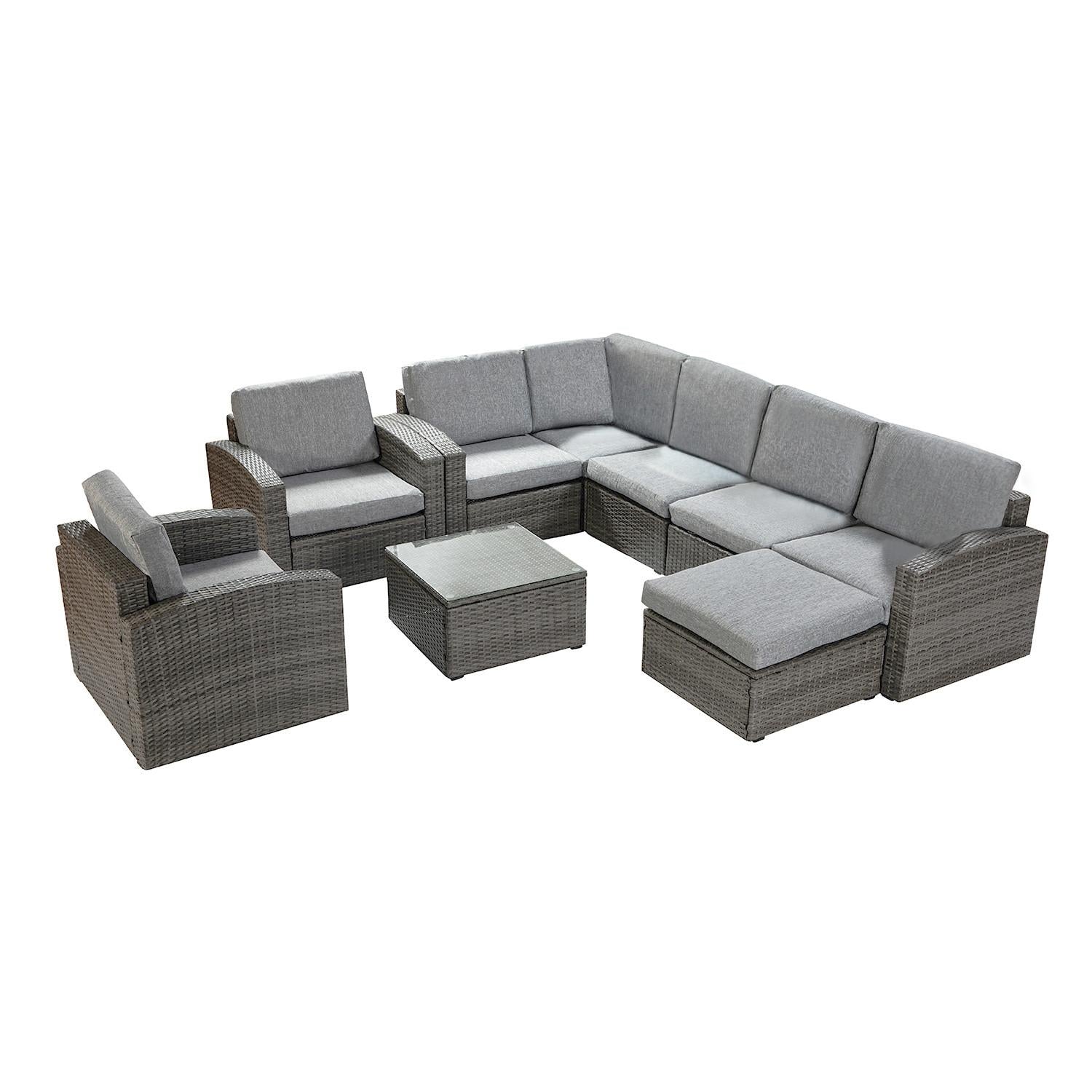 Grey Rattan Outdoor Sofa and Table Set