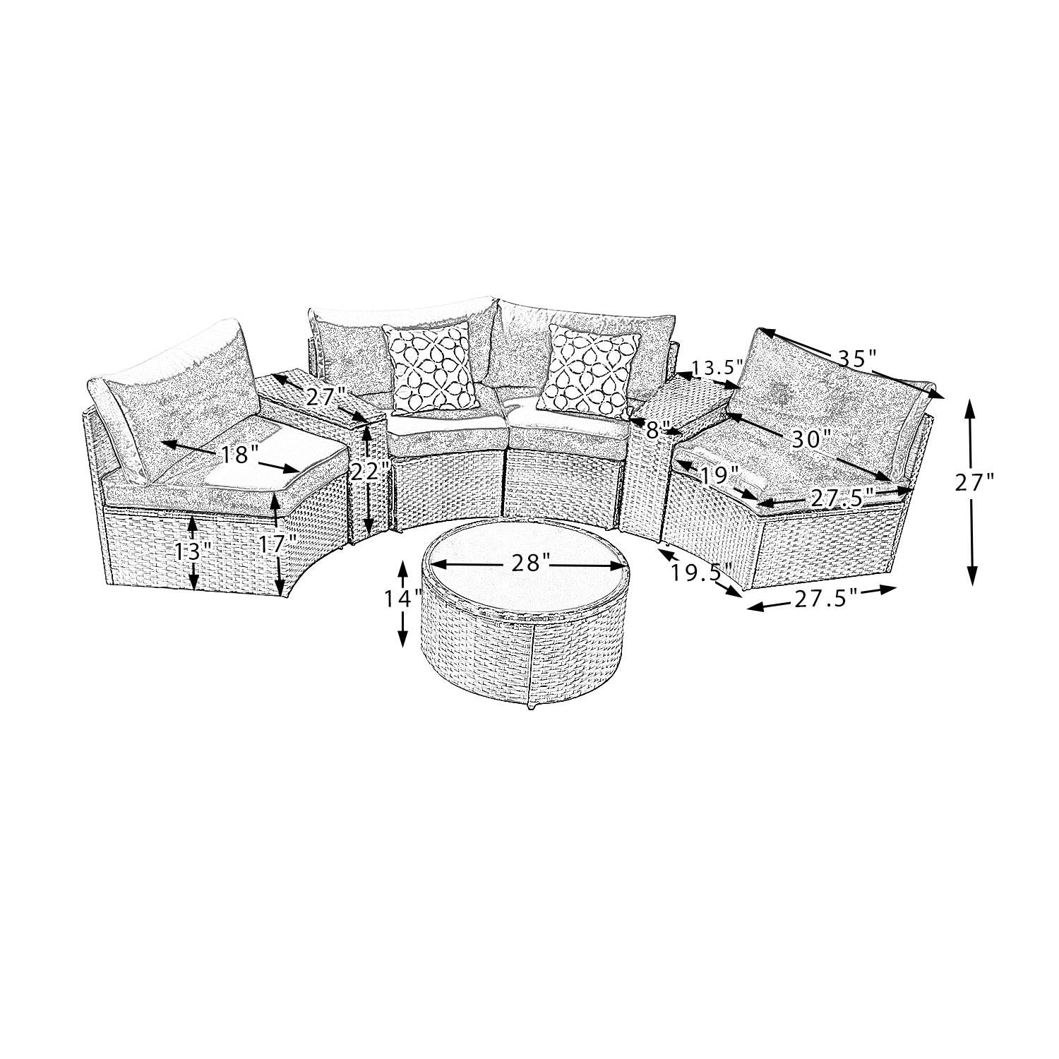 Arched Brown Faux Rattan and Aqua Outdoor Sectional Sofa Set