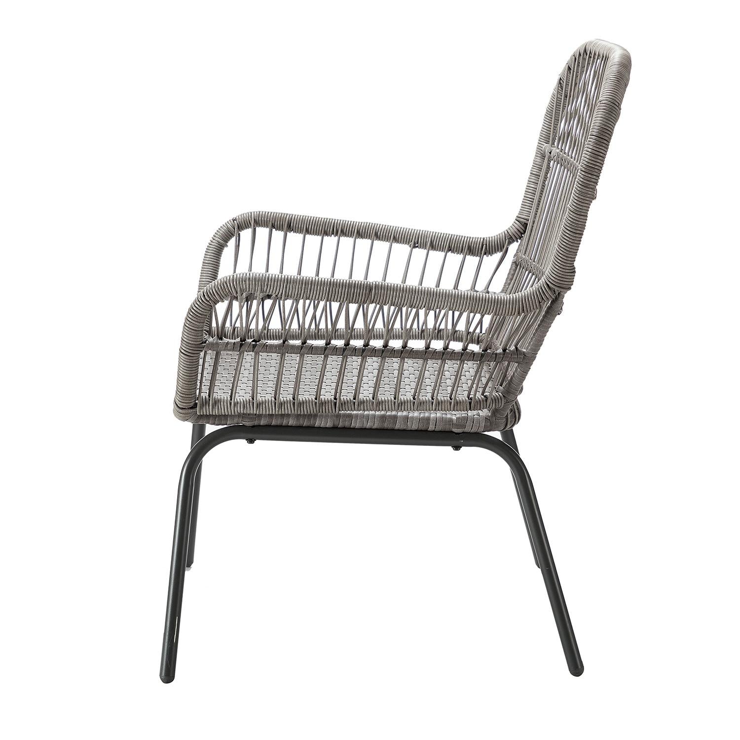 Gray Faux Rattan and Navy Stripe Outdoor Chair and Table Set