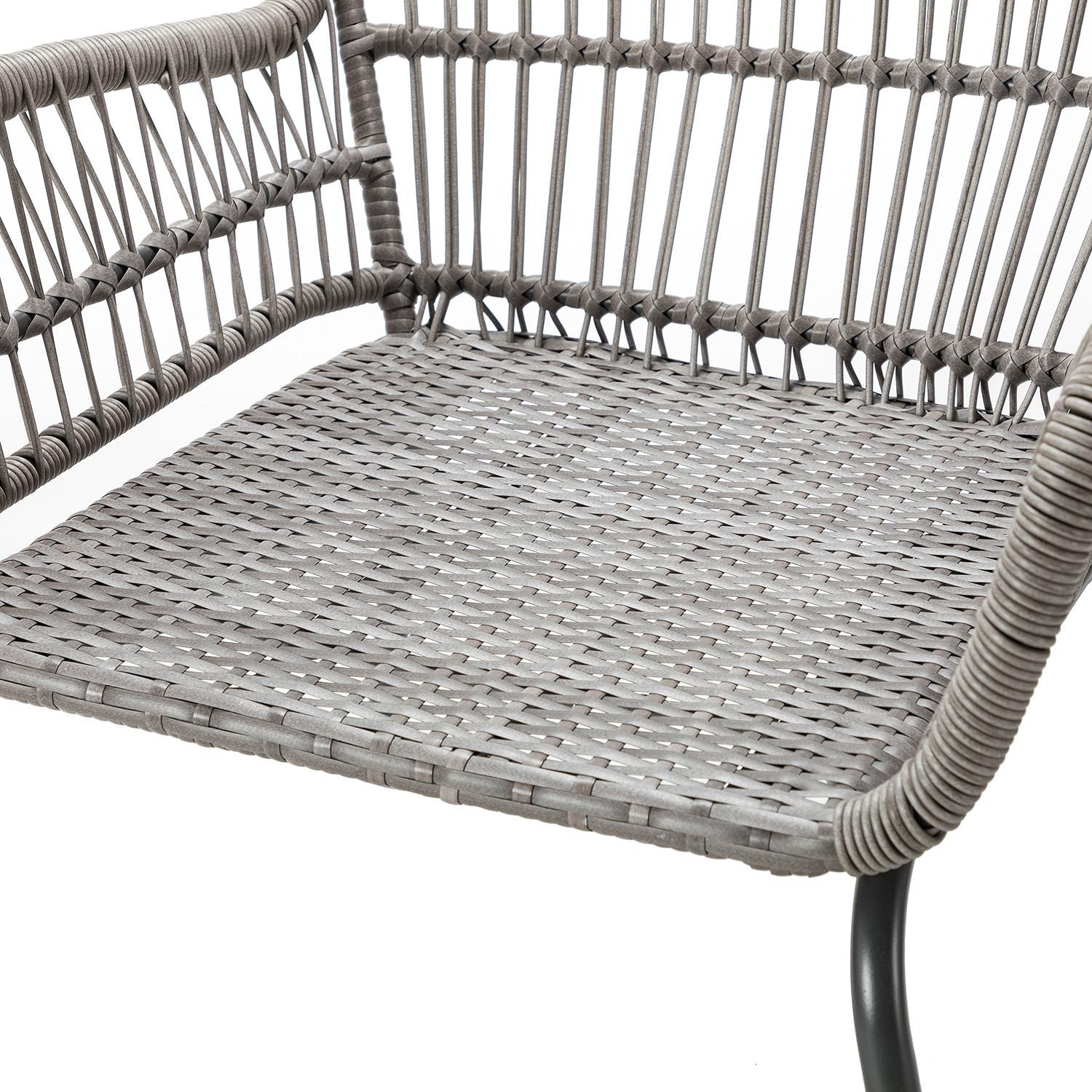 Gray Faux Rattan and Navy Stripe Outdoor Chair and Table Set