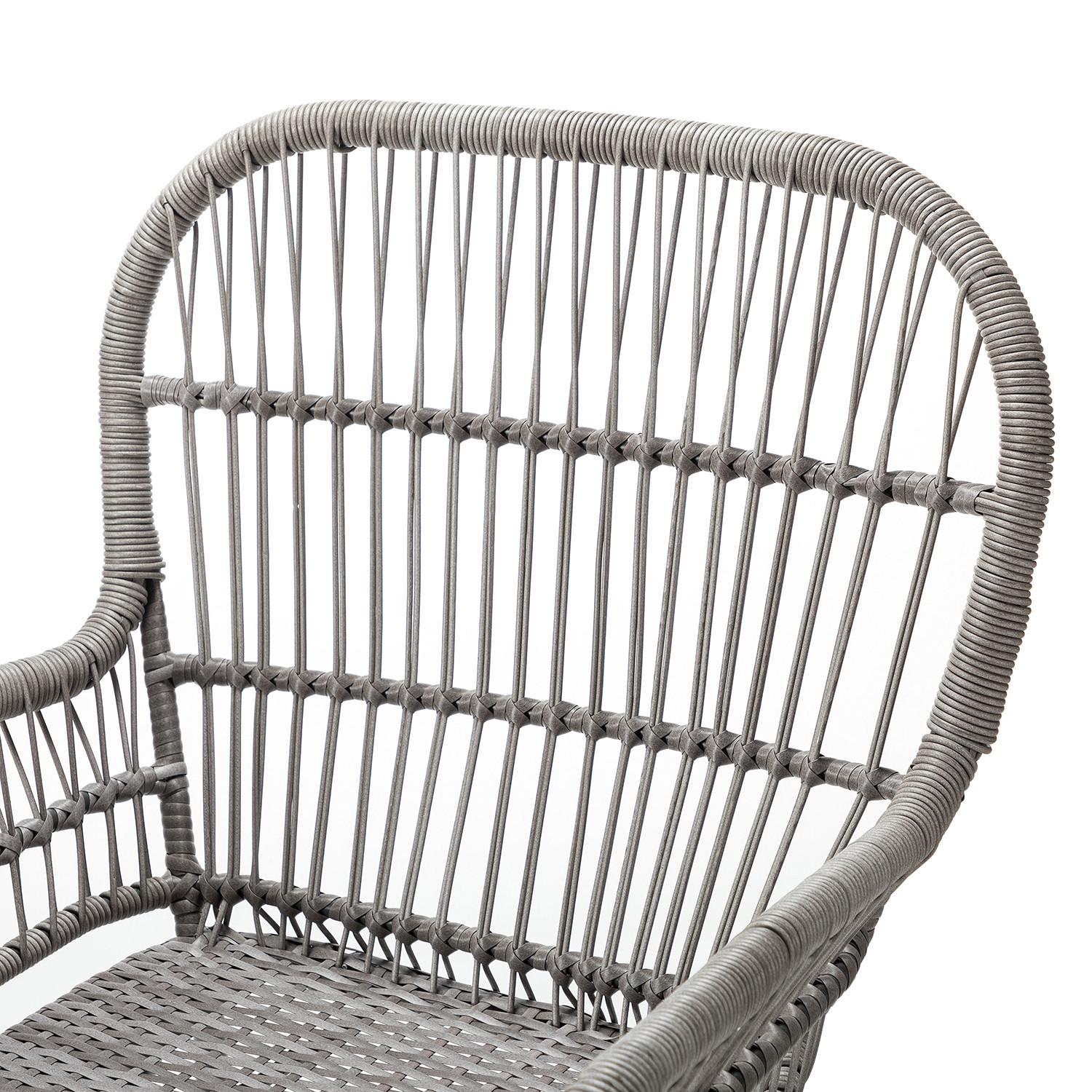 Gray Faux Rattan and Navy Stripe Outdoor Chair and Table Set