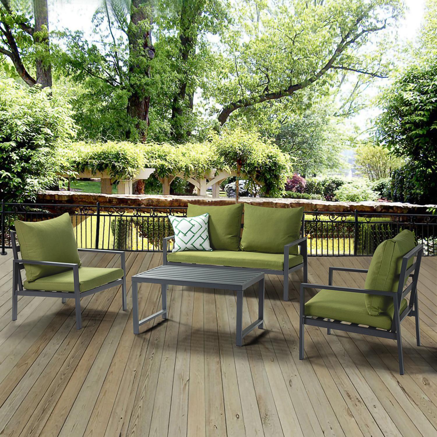 Black Lines and Moss Green Outdoor Sofa Seating and Table Set