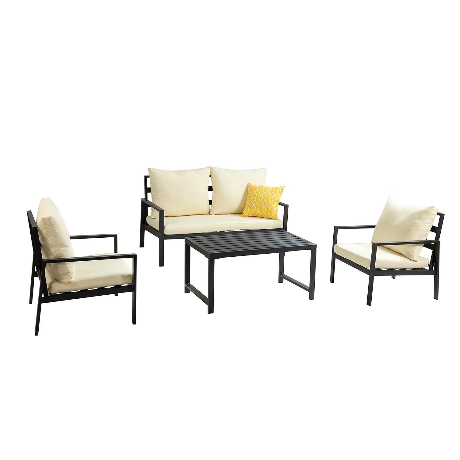 Black Lines and Ivory Outdoor Sofa Seating and Table Set