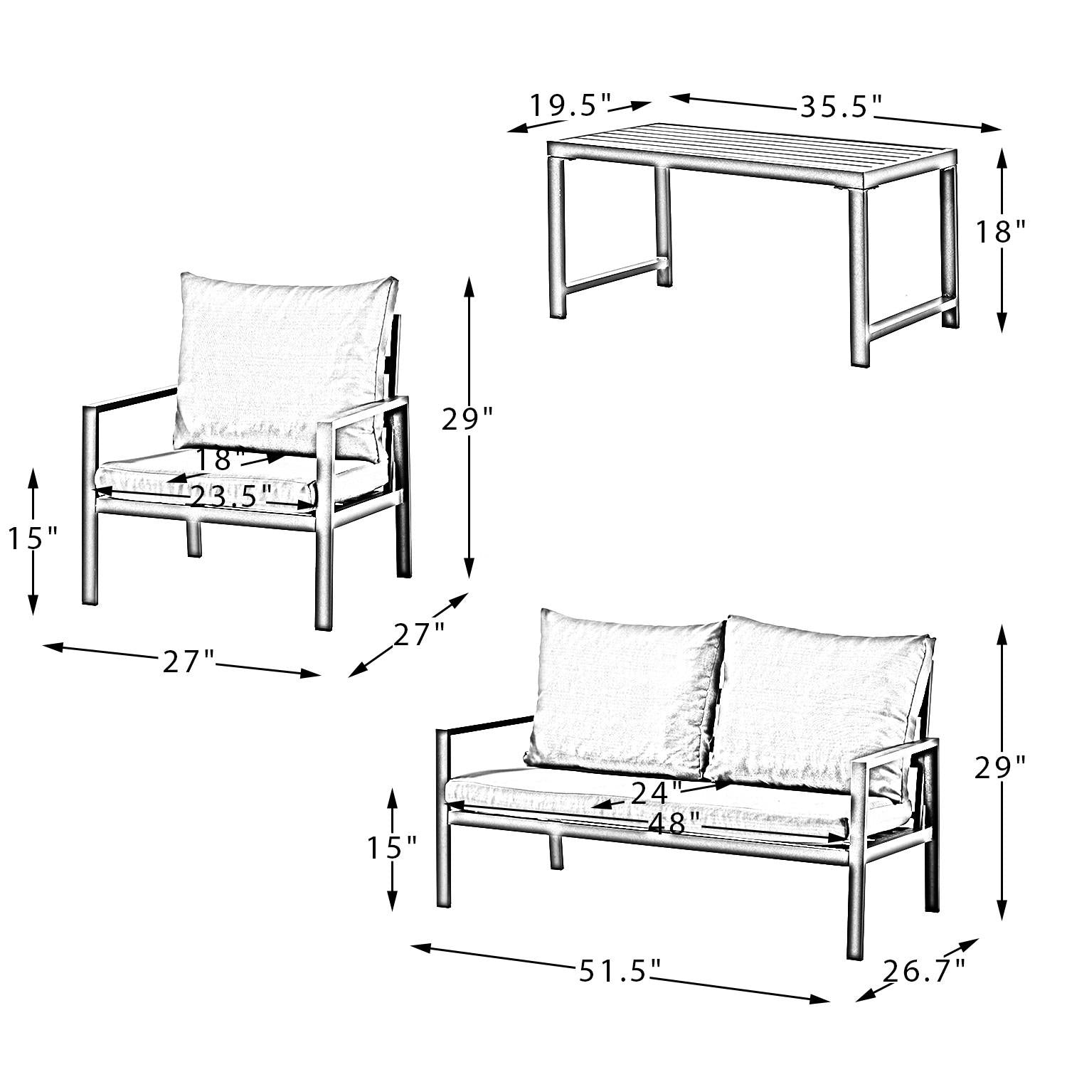 Black Lines and Ivory Outdoor Sofa Seating and Table Set