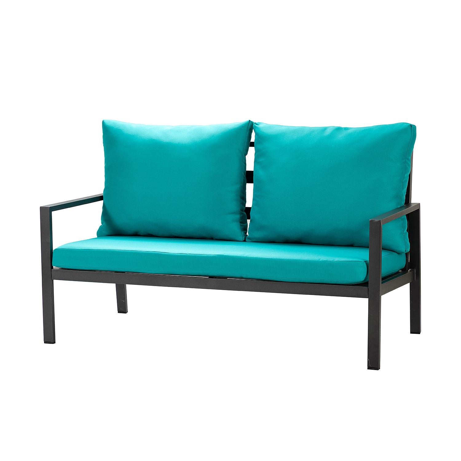 Black Lines and Aqua Outdoor Sofa Seating and Table Set