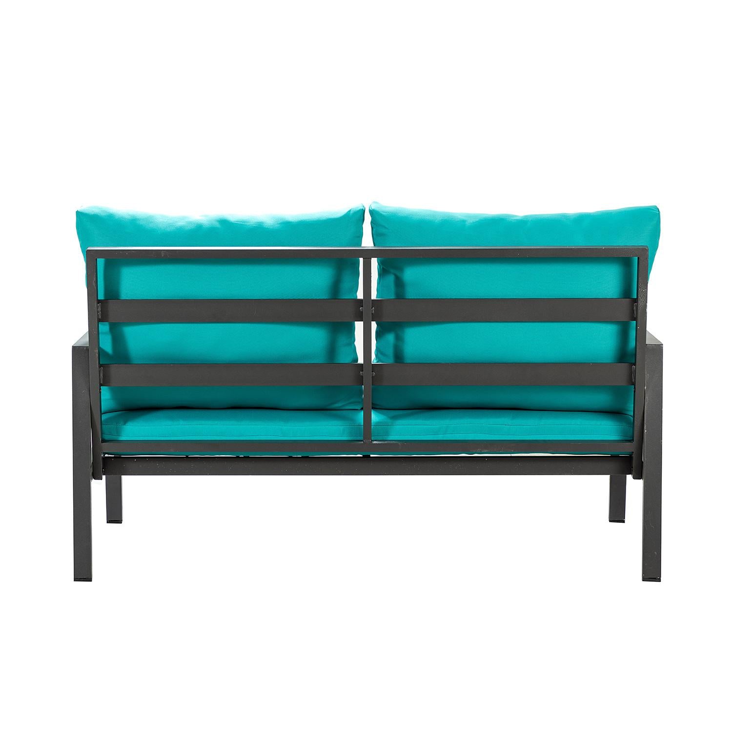 Black Lines and Aqua Outdoor Sofa Seating and Table Set