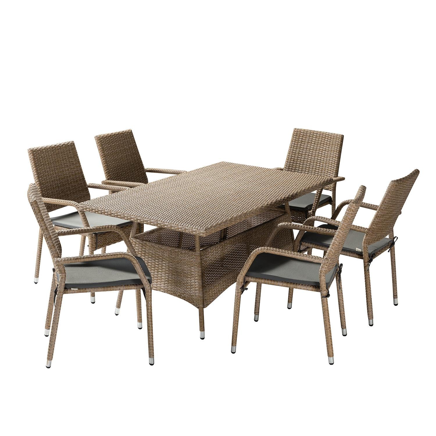 Natural Faux Rattan and Grey Outdoor Dining Table Set
