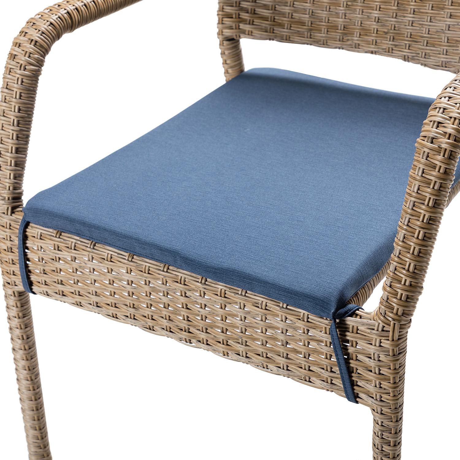 Natural Faux Rattan and Navy Outdoor Dining Table Set