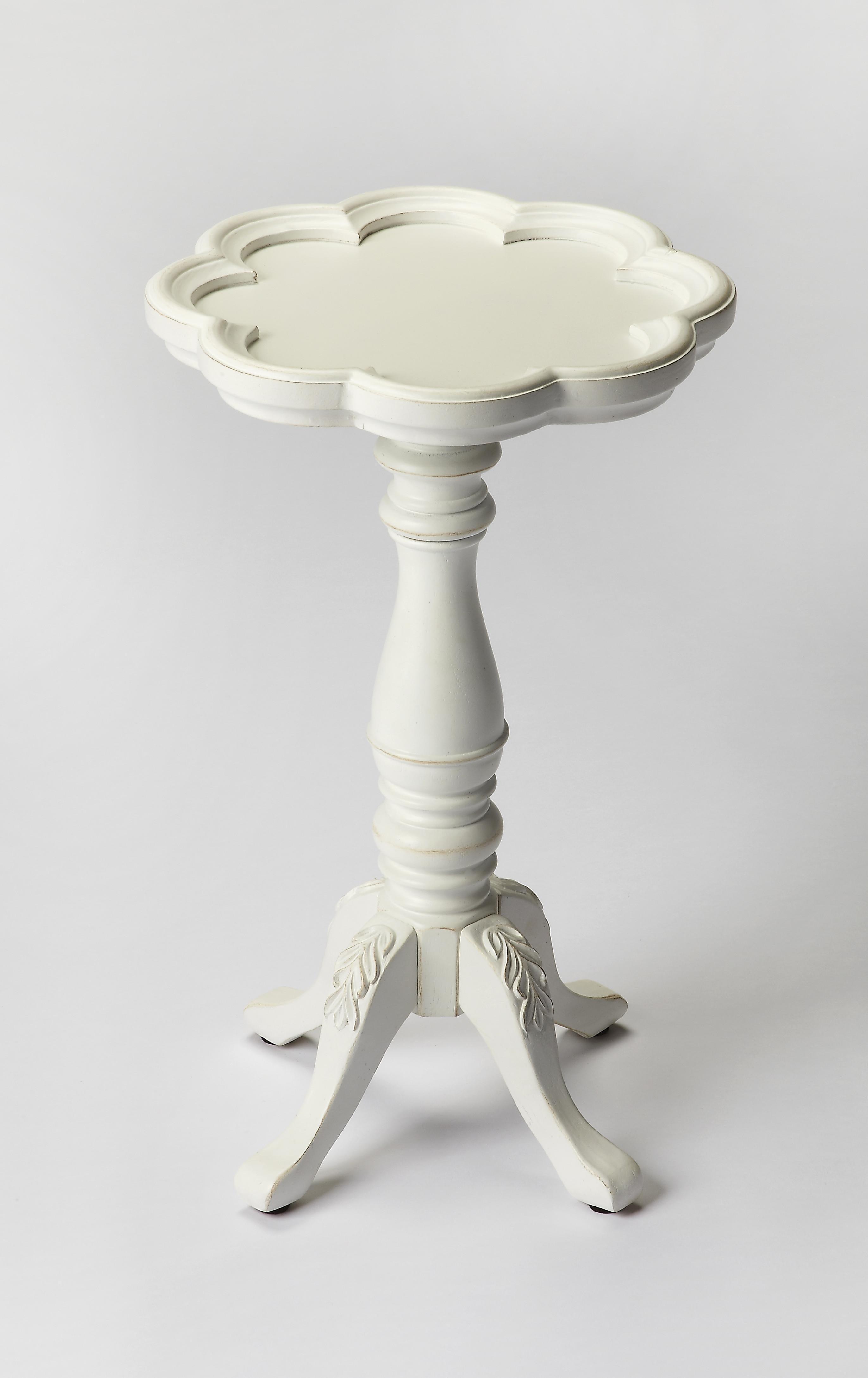 20" Cottage White Wood Floral Top End Table Default Title